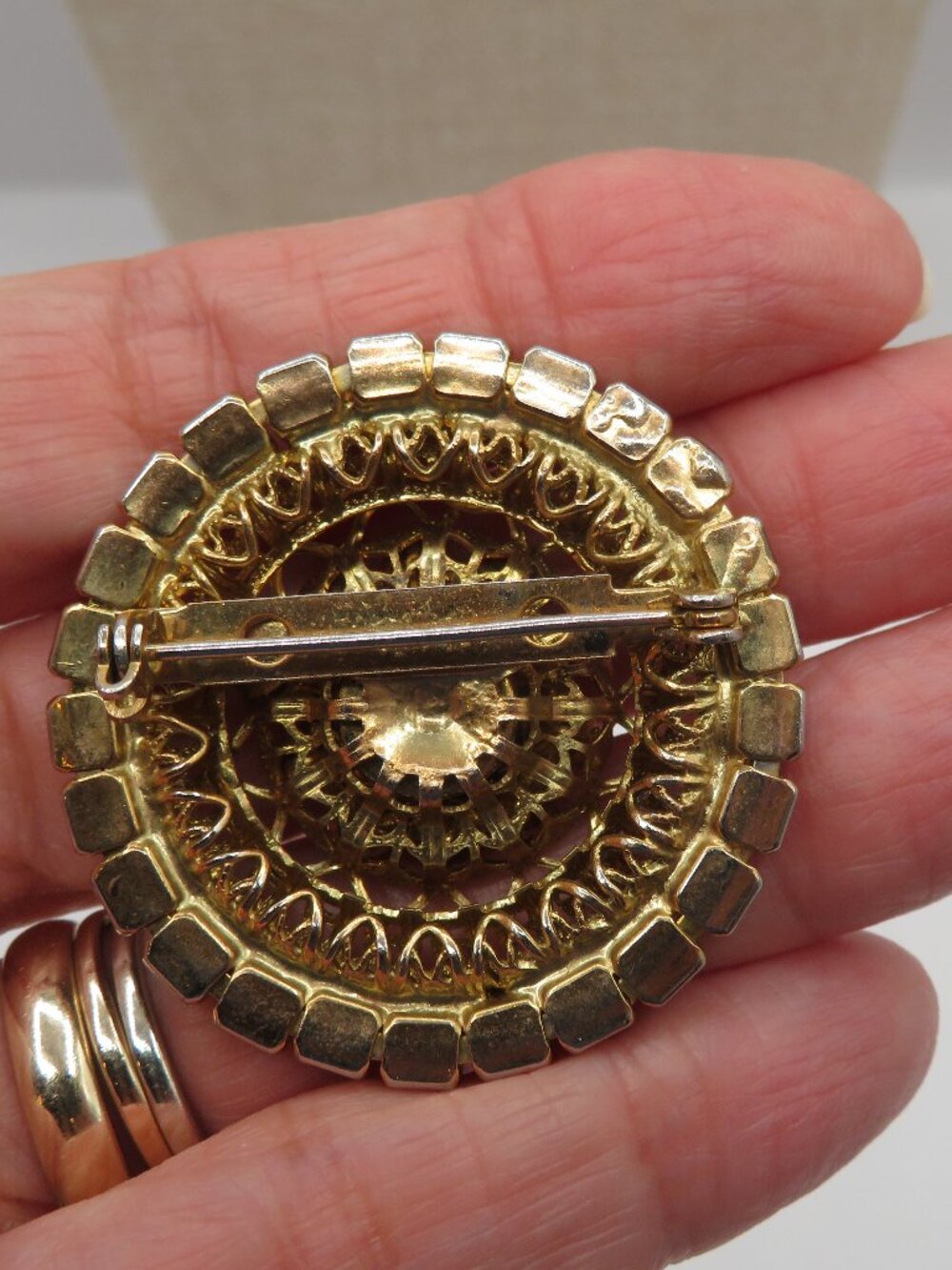 Vintage Black White Rhinestone Circle Brooch - Picture 5 of 6
